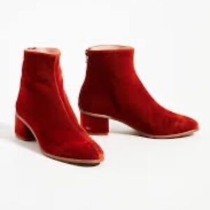 Anthropologie Samara Velvet Ankle Boots Burnt Orange 7.5